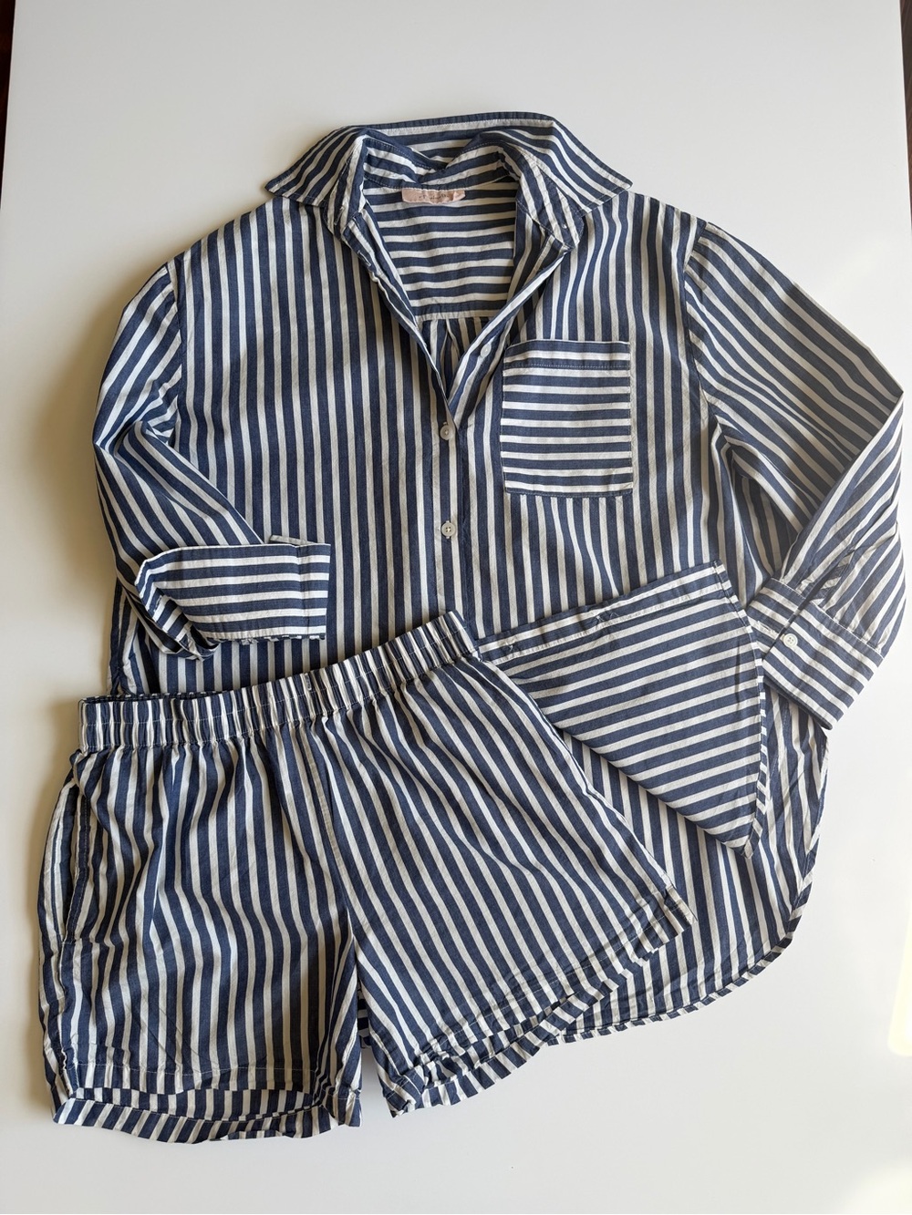 Papinelle Organic Cotton Striped Lightweight Pajama Set Button Down and Shorts S